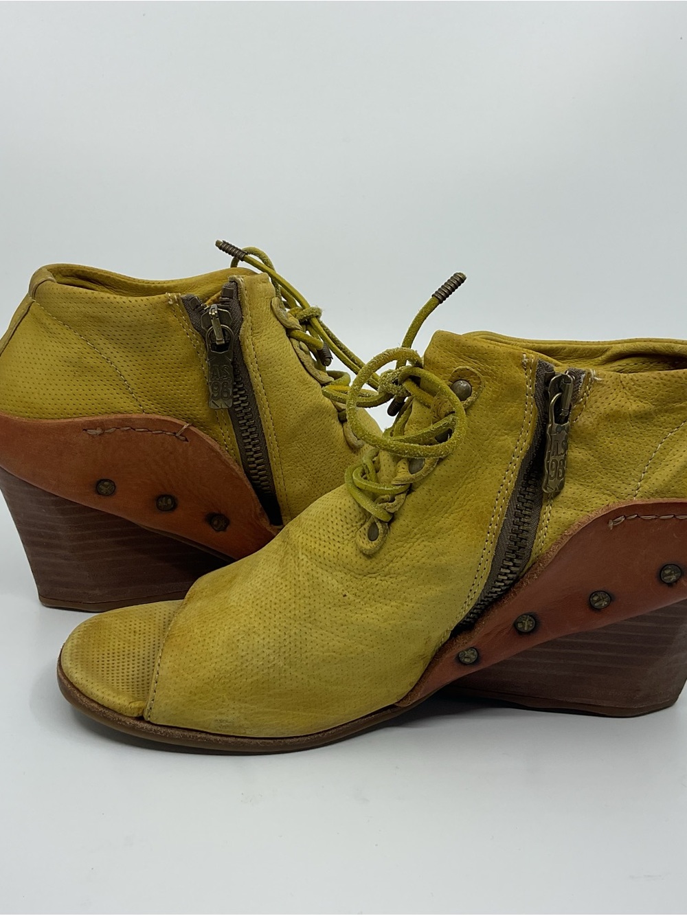 A.S.98 Olive Green Open-Toe Lace-Up Wedge Sandals - Picture 3 of 12